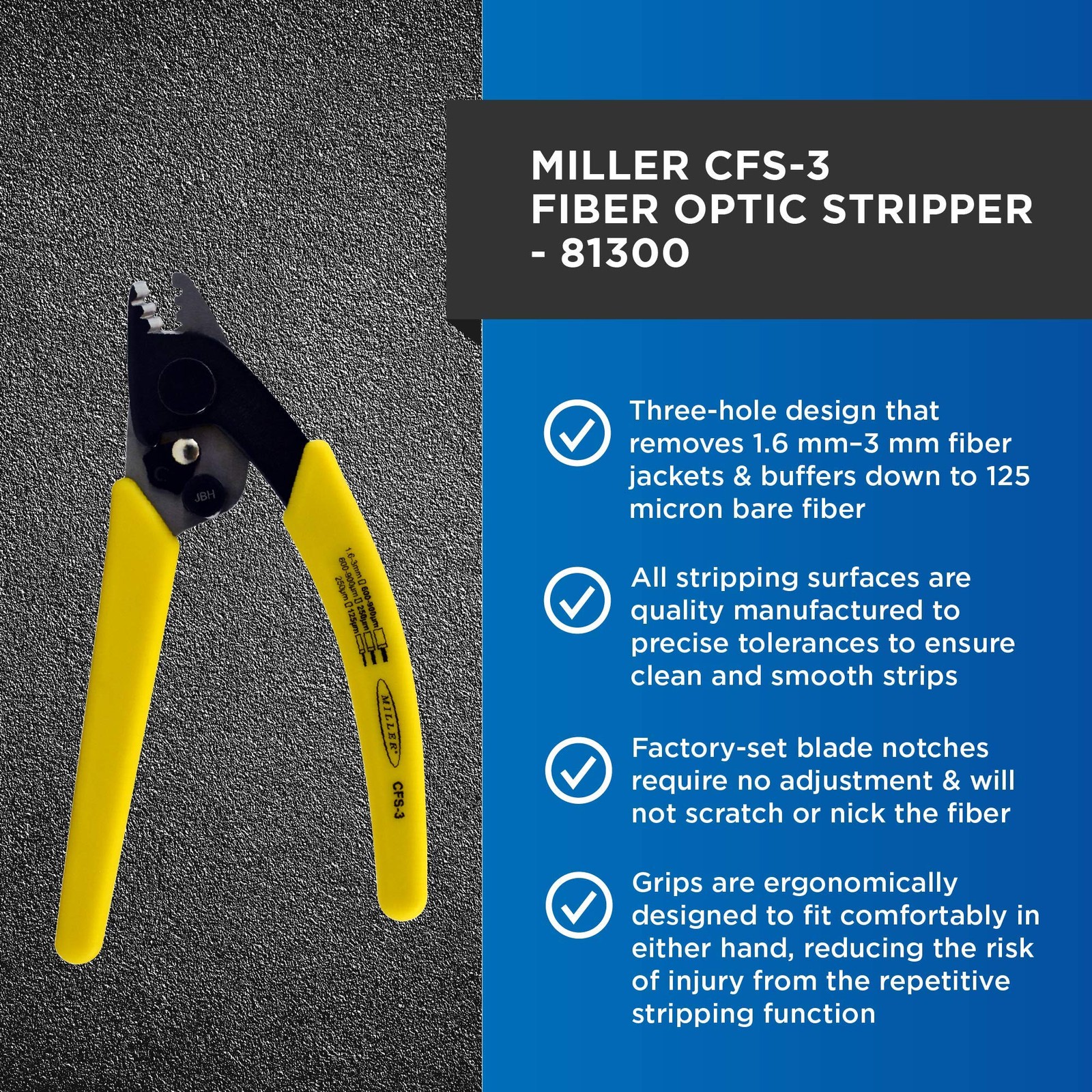 CFS-3 Series Three-Hole Wire Stripper Safe Cable-Splicing Tool 4.2 Ounces