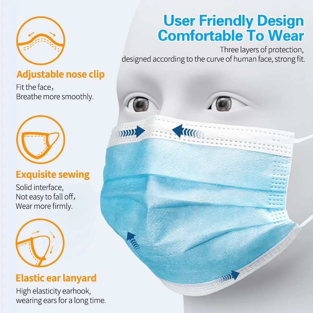 50 PCS Disposable Face Mask 3-Ply Non Medical Surgical Earloop Mouth Dust Cover
