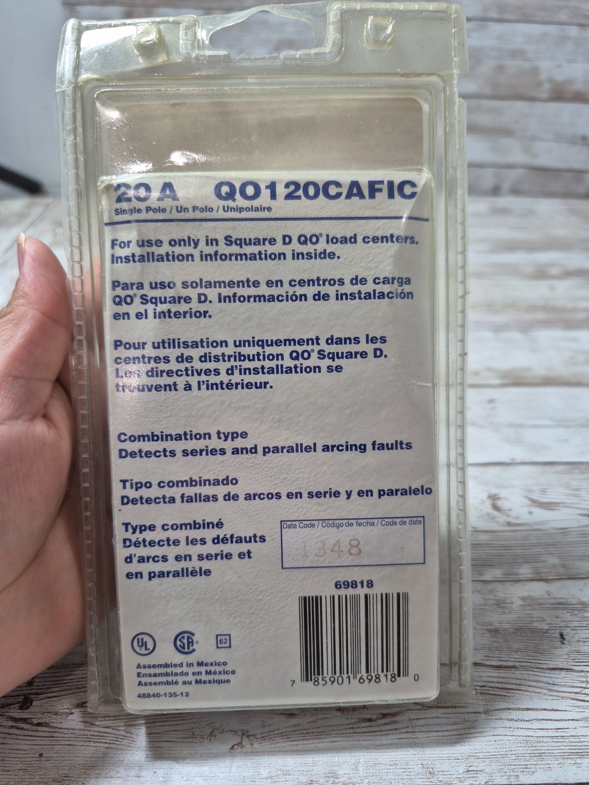 Square D QO120CAFIC 20A Single Pole CAFI Circuit Breaker