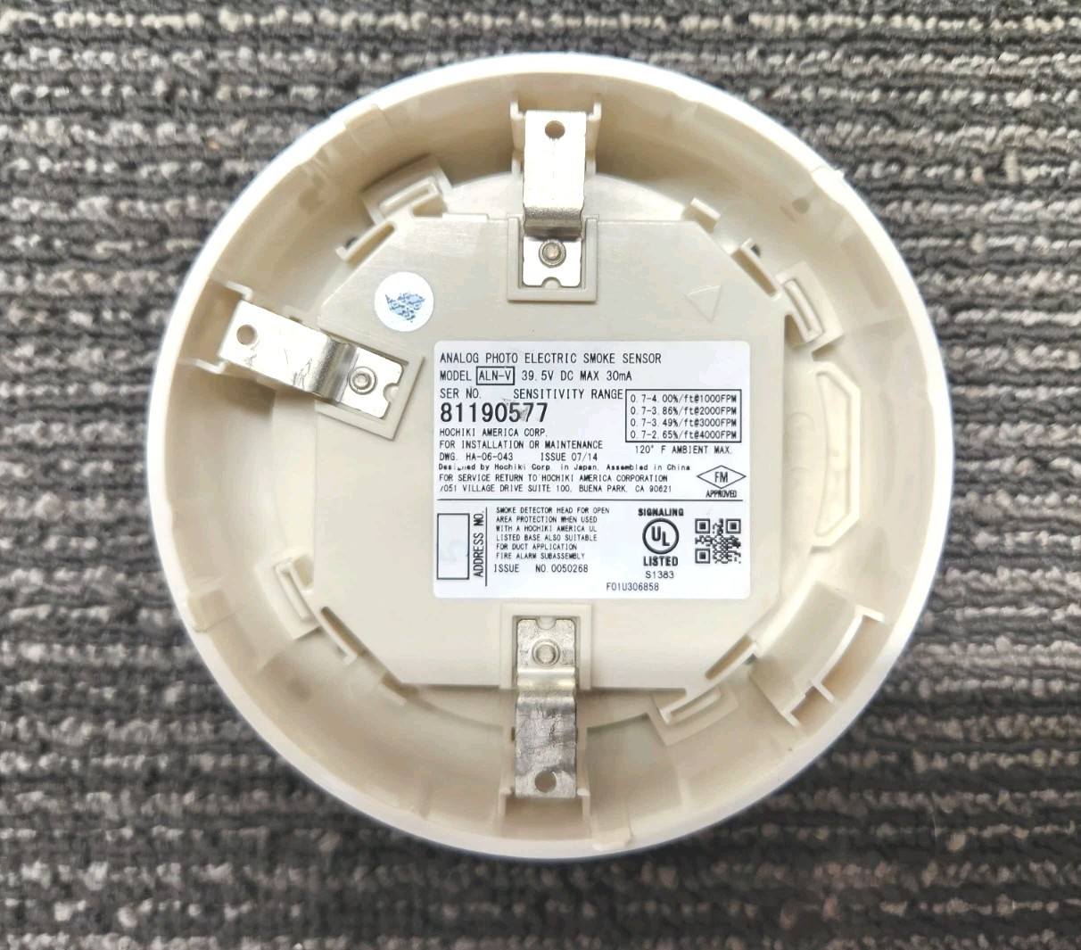 Hochiki ALN-V Photoelectric Smoke Sensor and Base w/ Warranty, Free Shipping