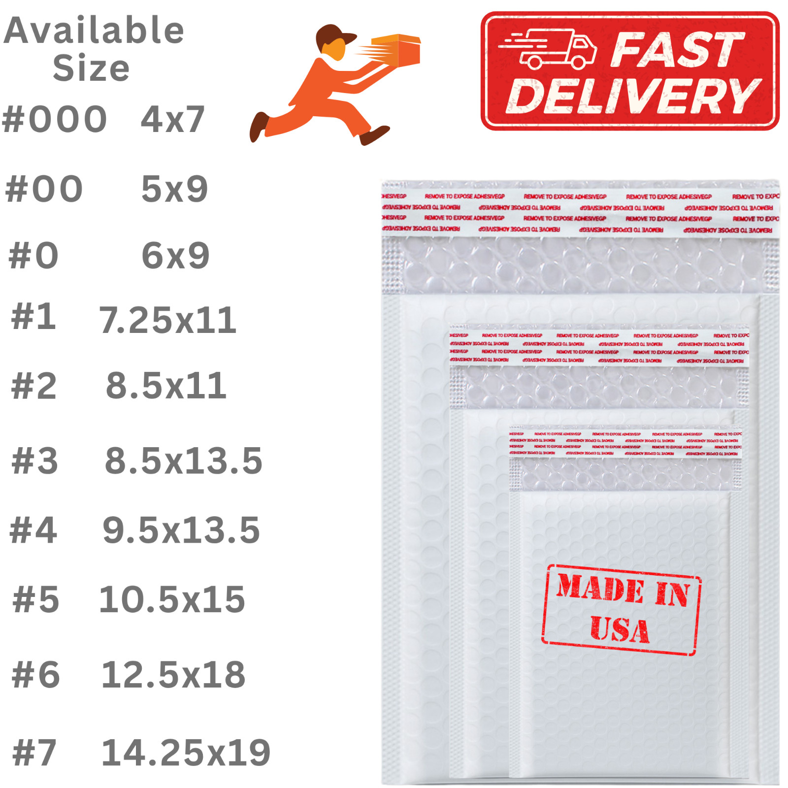 4×8 50PCS #000 Poly Bubble Mailers Self Seal Padded Envelopes Shipping Bags