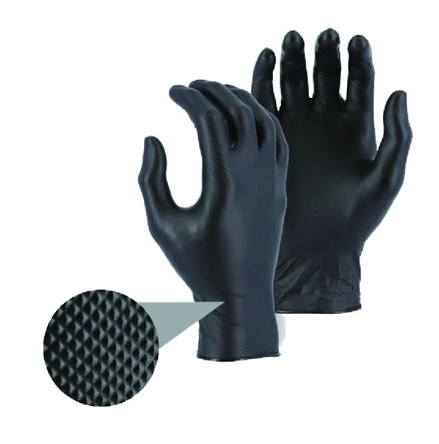 Firm Touch Black Nitrile Disposable Gloves 8 Mil Raised Diamond Texture, 100/box
