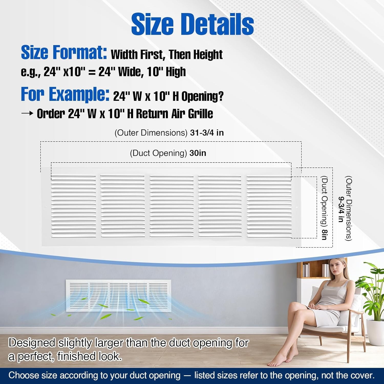 Return Air Grille 30″ x 8″ White Steel Vent Cover for Wall and Ceiling