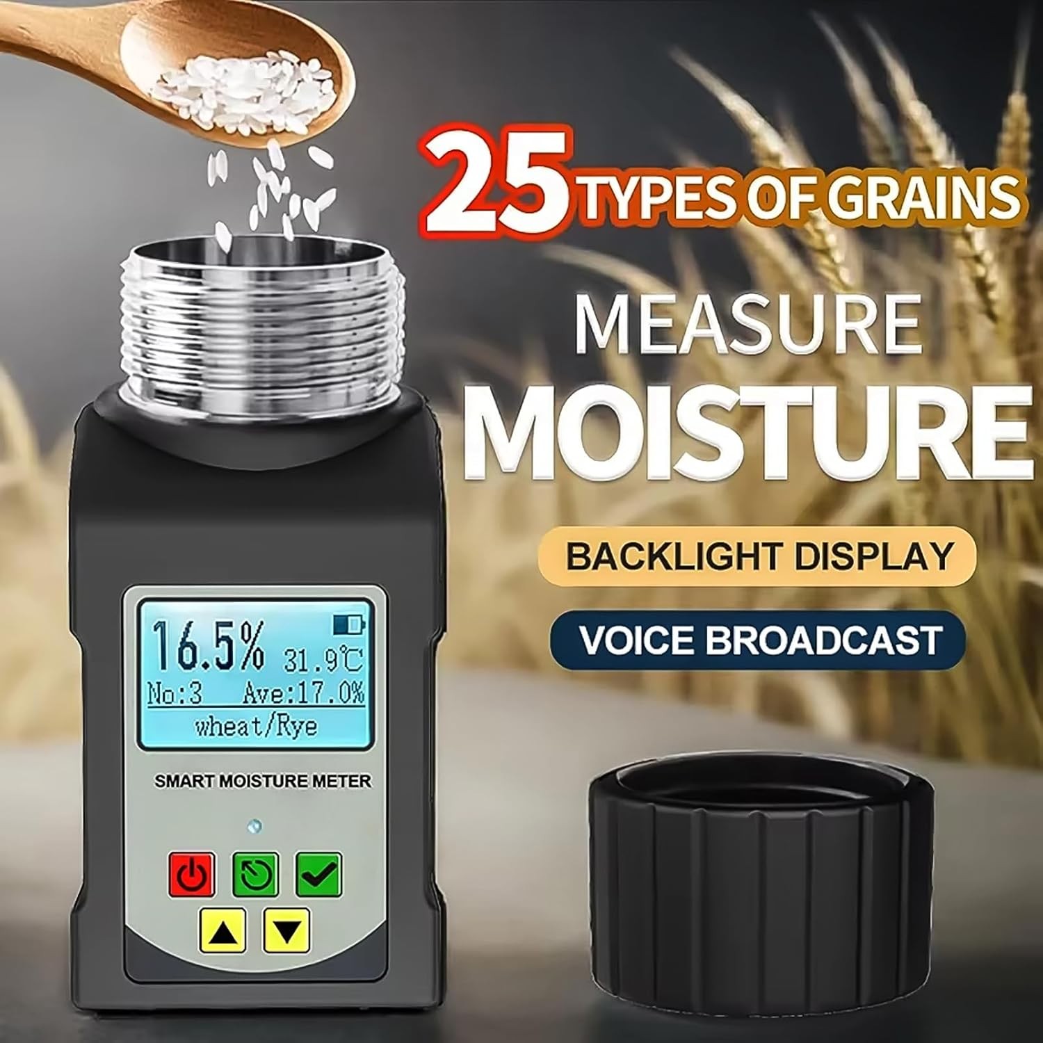 GOYOJO Grain Moisture Tester Portable Cup-Type Meter for 25 Grains Data Storage