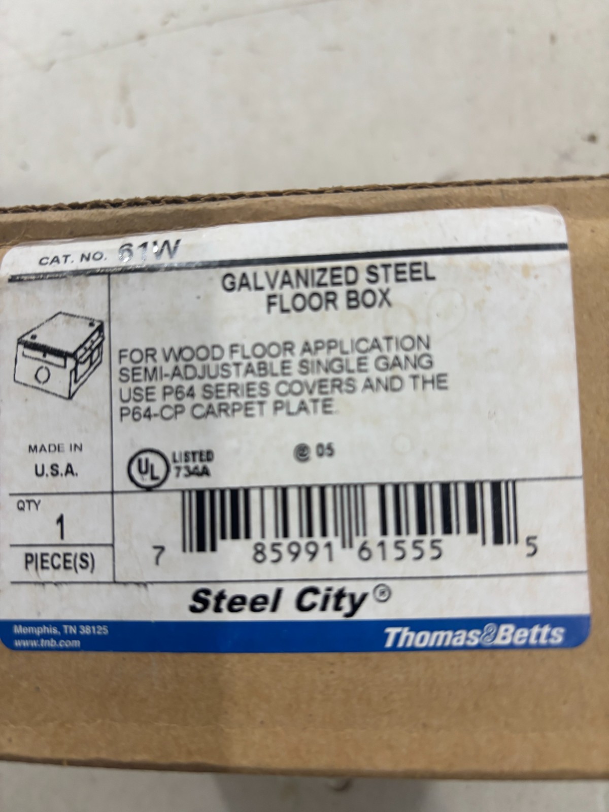 1 – Steel City 61W 1 Gang Galvanized Adjustable Steel Floor Box