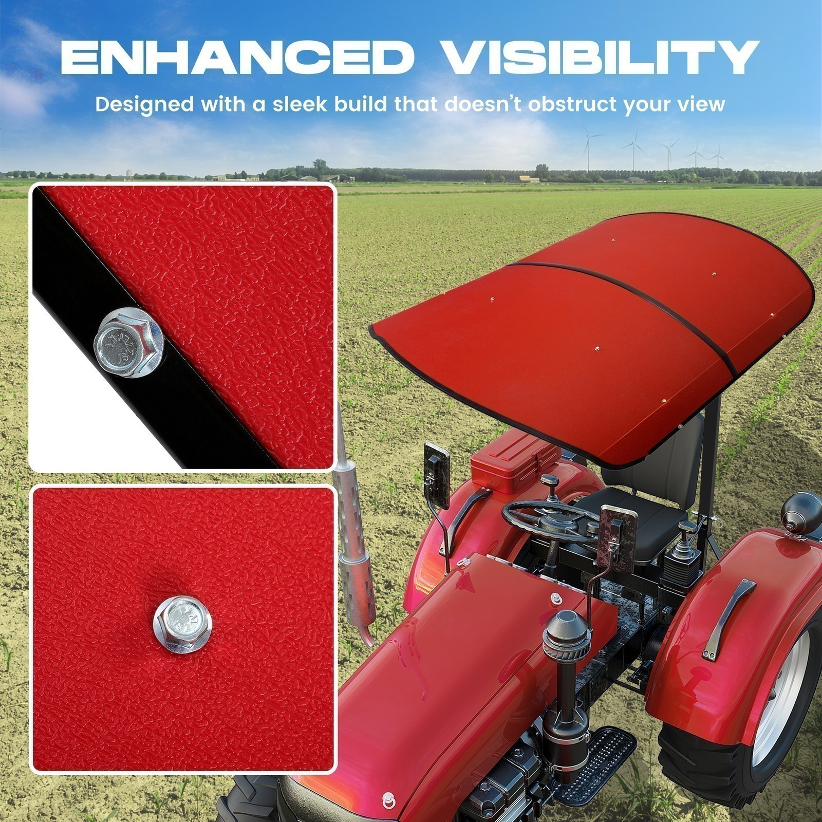 Universal Red Tractor Canopy 48″ x 52″ Fits 2×2 2×3 ROPS Tuff Top Sun Shade