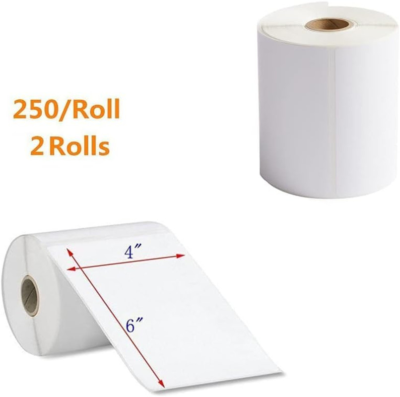 2 Rolls 4X6 Direct Thermal Shipping Labels, 250 Labels/Roll, 1” Core, Compatibl
