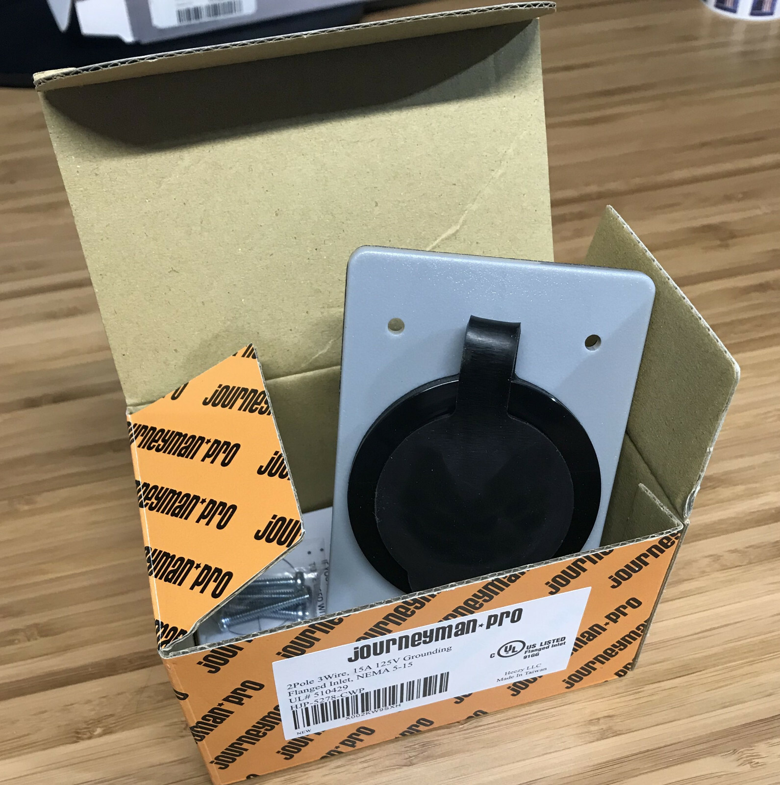 120V, 15A Straight Blade Power Inlet for 1-Gang FS FD Box NEMA 5-15P 5278-CWP