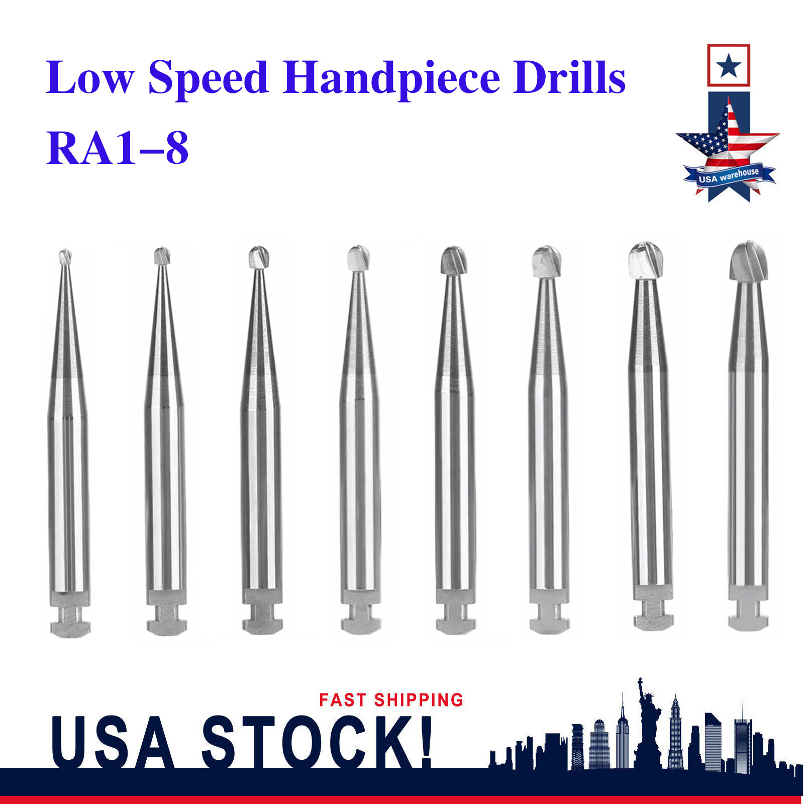 5Pcs Dental Round Carbide Bur for Slow Speed Latch Type RA 1# – 8# Burs
