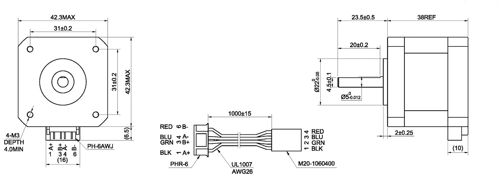 Bipolar Nema 17 Stepper Motor 1.5A 42Ncm 1.8° 4-Wire with 1m Cable (3 Pack)