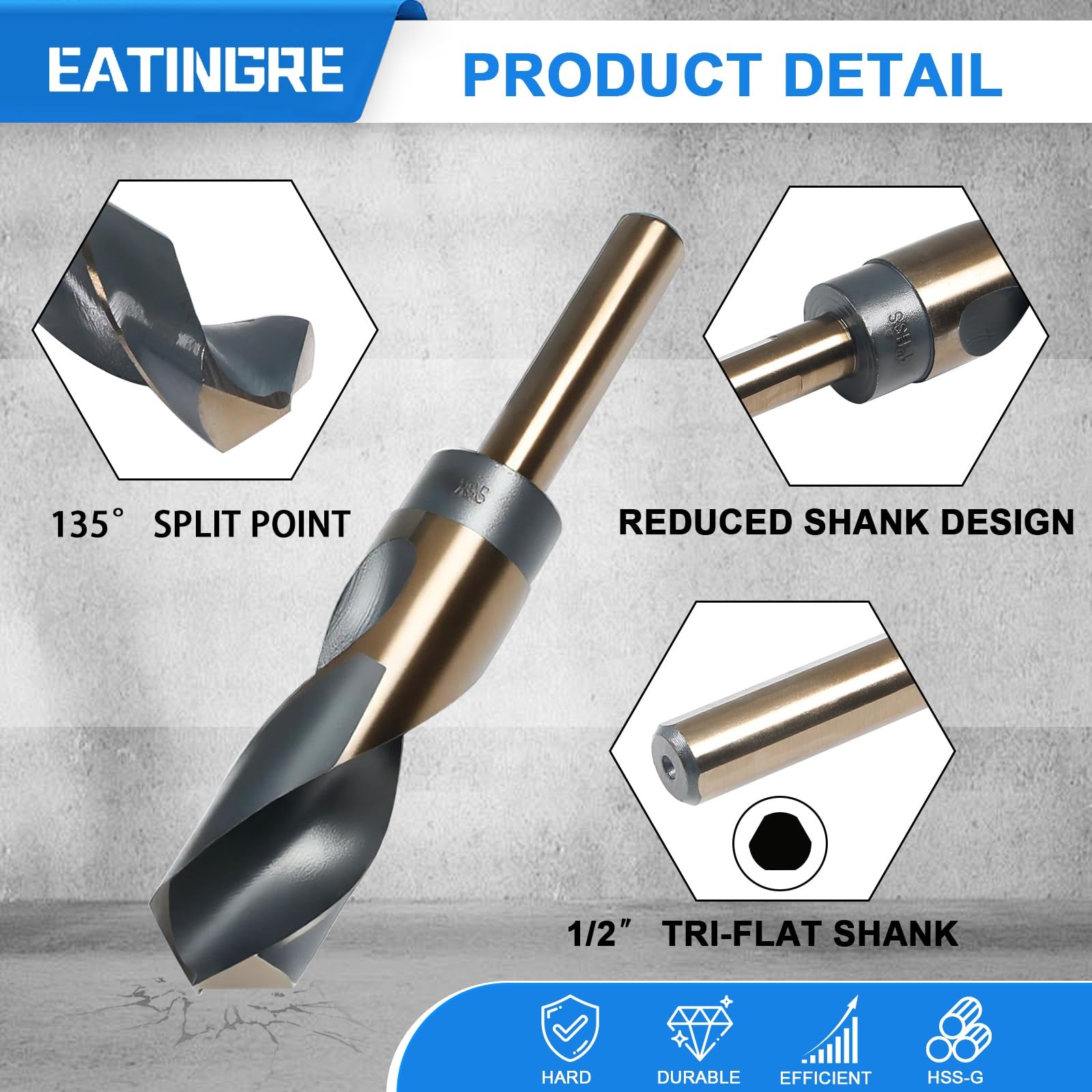 5/8 Inch Drill Bit, Reduced Shank High Speed Steel Bit with 1/2″
