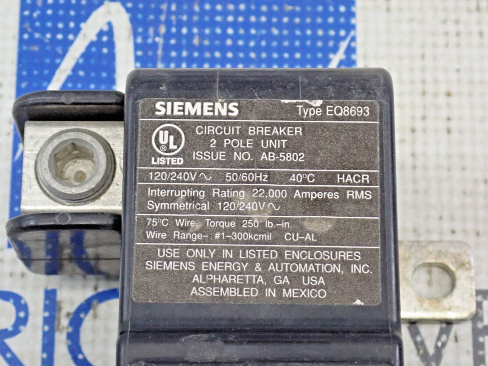 NEW – Siemens MBK150A 150 Amp 120/240 VAC 2 Pole Type EQ8693 Circuit Breaker