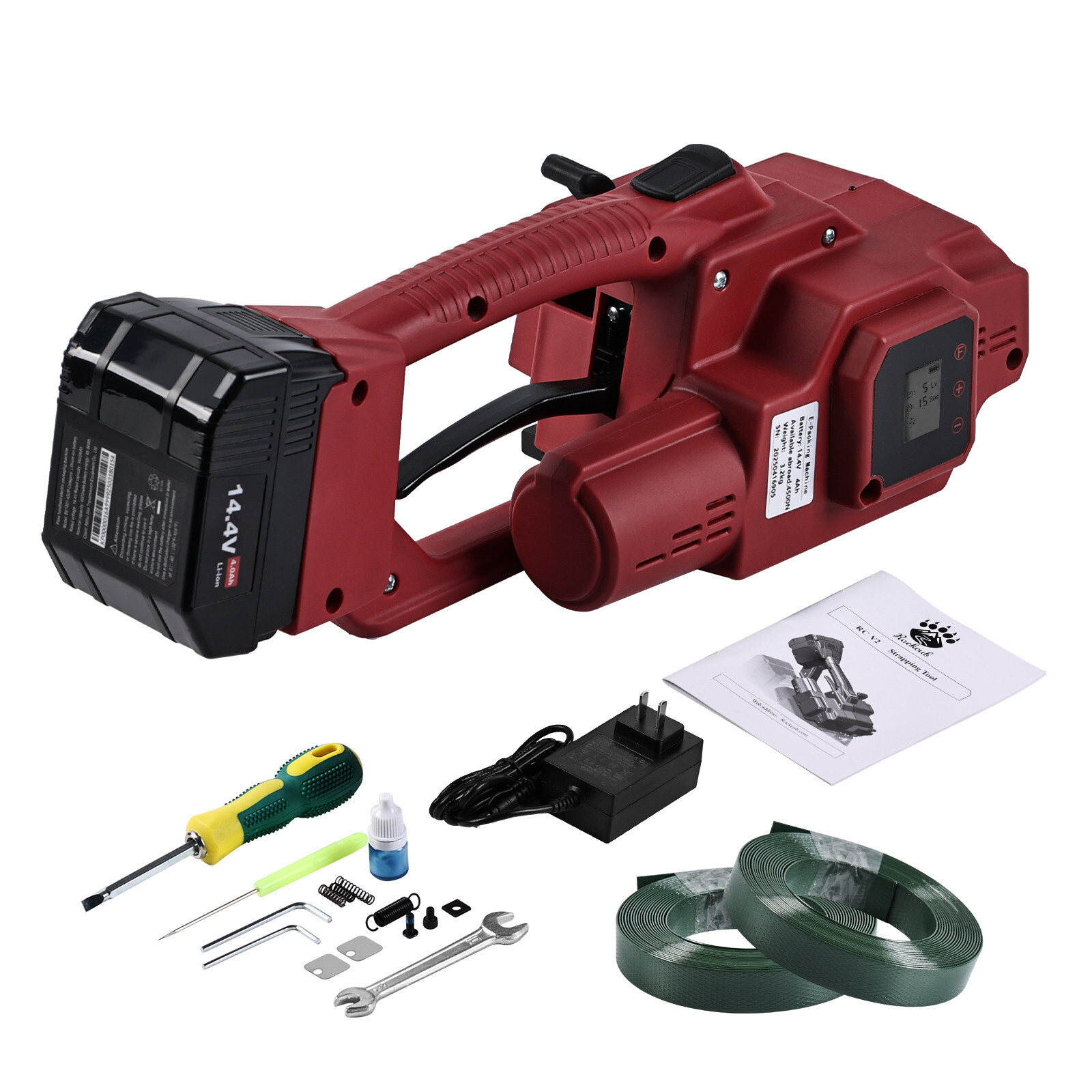 Electric Strapping Machine with 4500N Tension LCD 4000mAh for 1/2–5/8″ PET/PP
