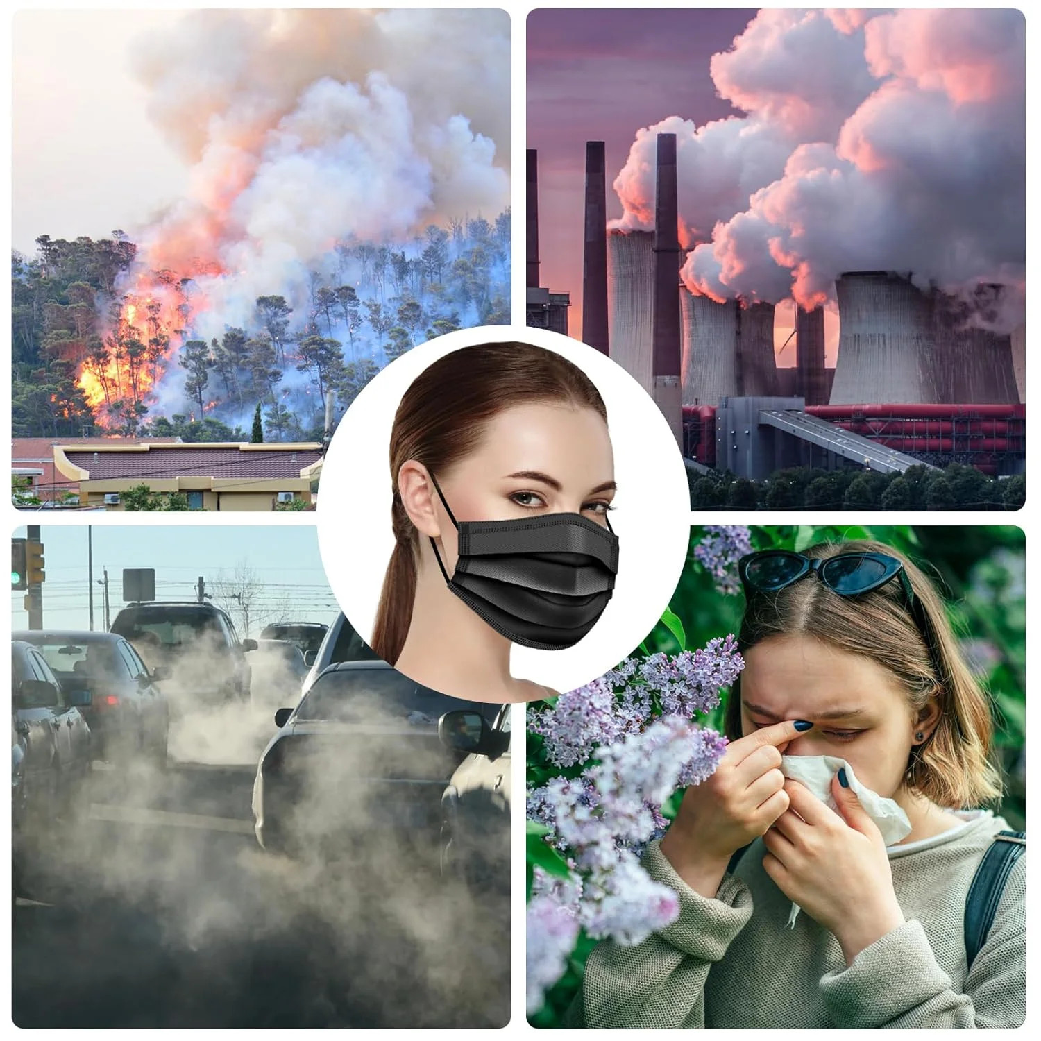 100 PCS Disposable Face Masks, Black Disposable Masks, 3 Ply Protection Face Mas