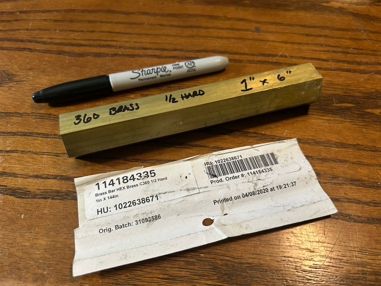 1″ ( across flats ) x 6″ long 360 Brass Hex Bar, 1/2 hard