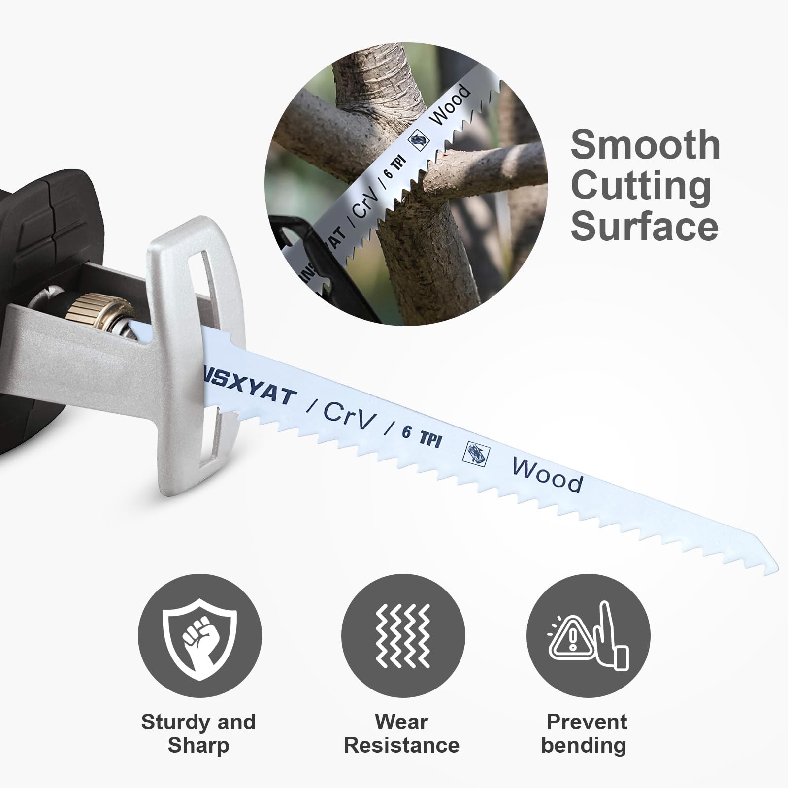 8PCS Reciprocating Saw Blades for Wood Pruning, Including Premium 6Pcs White