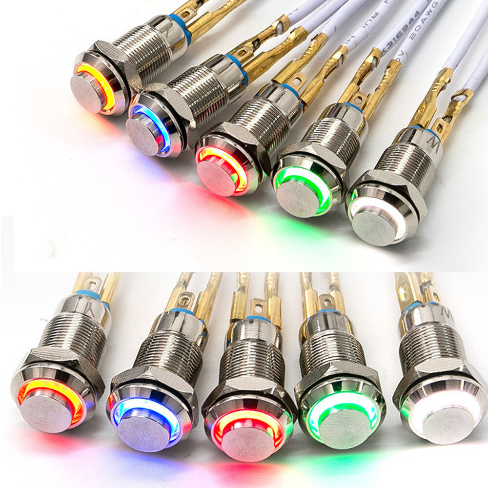 2x 8mm Small Metal Push Button Switch 4-Pin LED Latching/Self Locking Waterproof