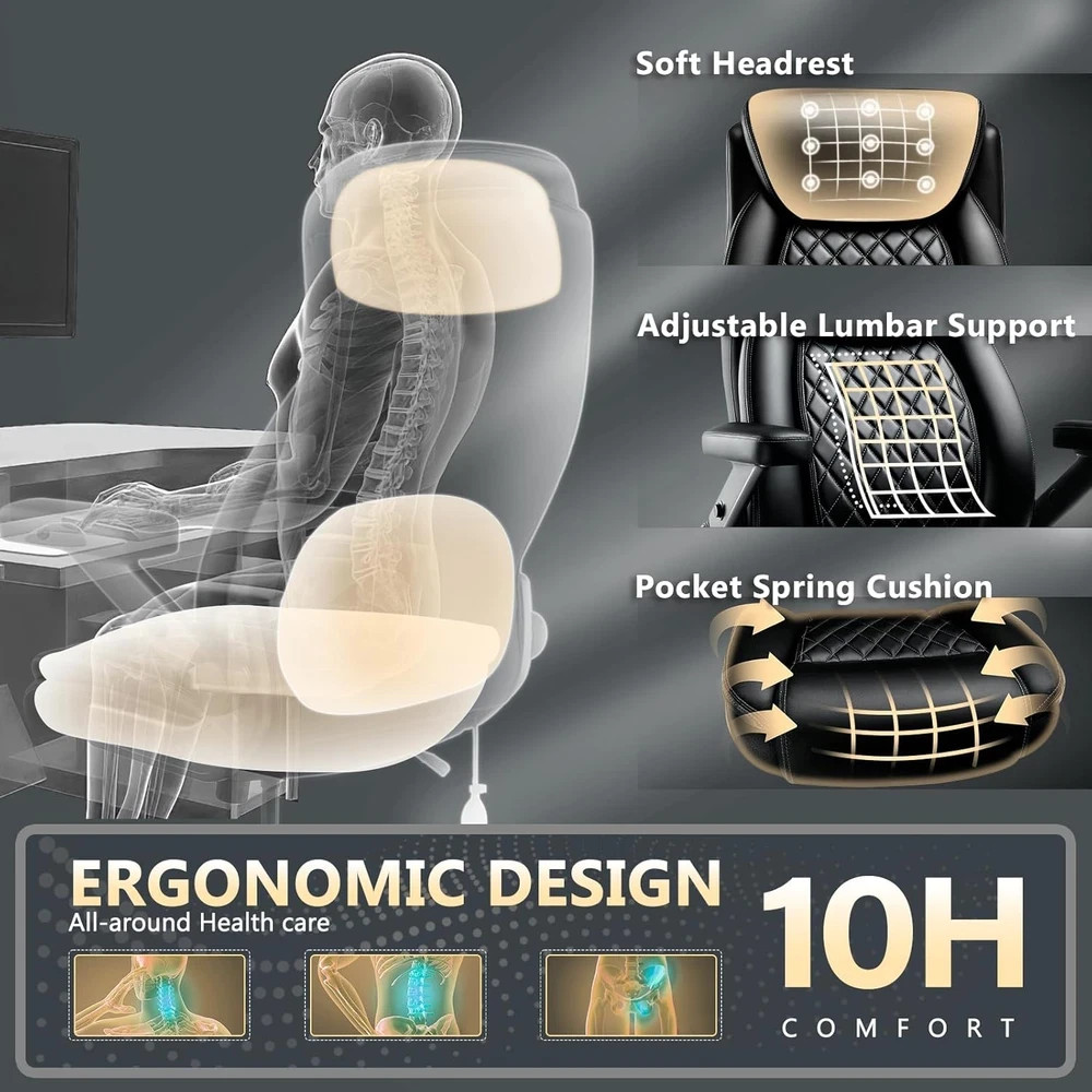 650lbs Big and Tall Office Chair Wide Heavy Duty Executive Chair w/ 5D Flip Arms