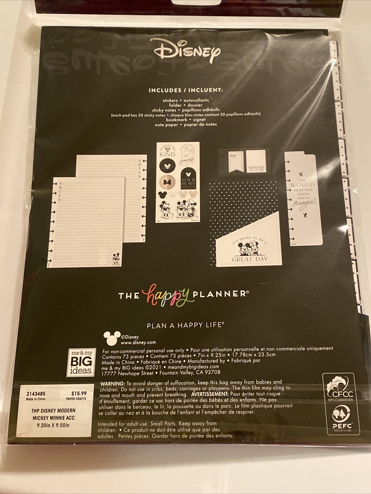 Disney Happy Undated Planner 12 Months Modern Vertical Accessories Envelopes NEW