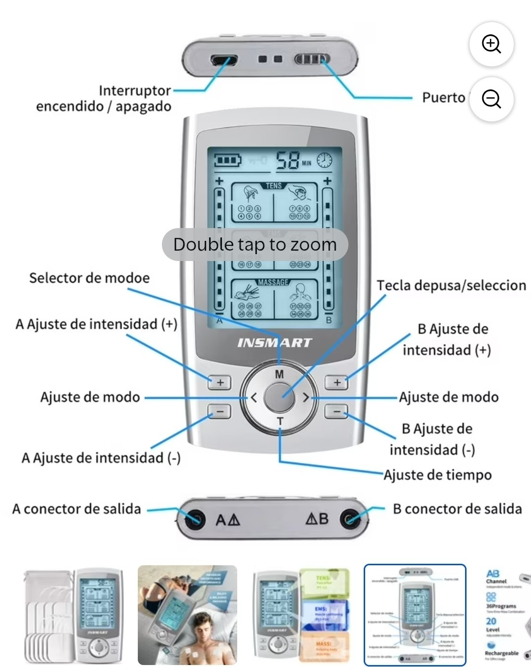 INSMART TENS EMS Unit Rechargeable Muscle Stimulator ( Massager)