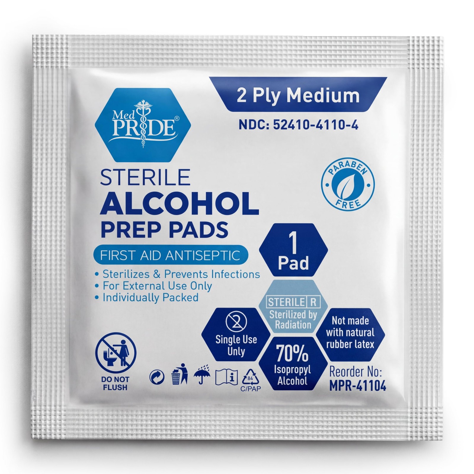 MED PRIDE Sterile Alcohol Prep Pads, Antiseptic, 200 Count (Pack of 1), White