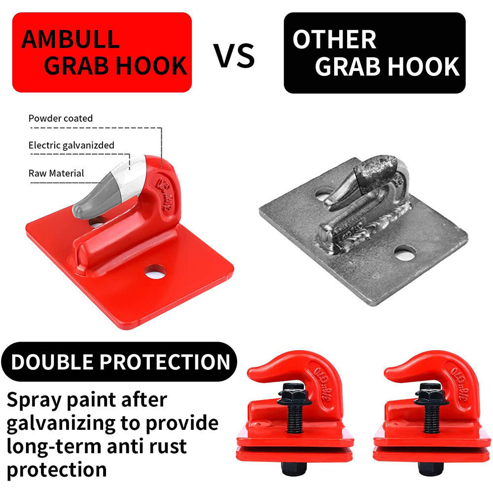2pcs 3/8″ Tractor Bucket Grab Hook w/ Backer Plate for RV UTV Truck,Grade 70,Red