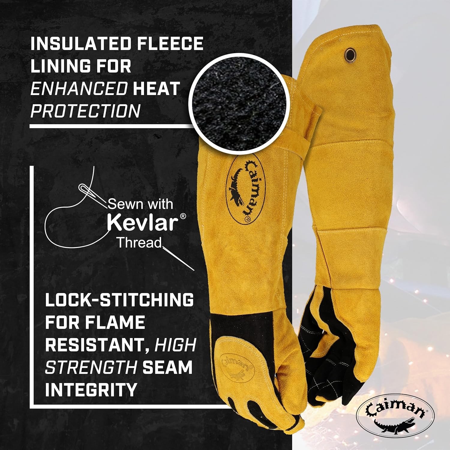 Caiman 1878-5 1878 Welding Gloves, Extended Gauntlet Cuff, Wing Thumb, Premium