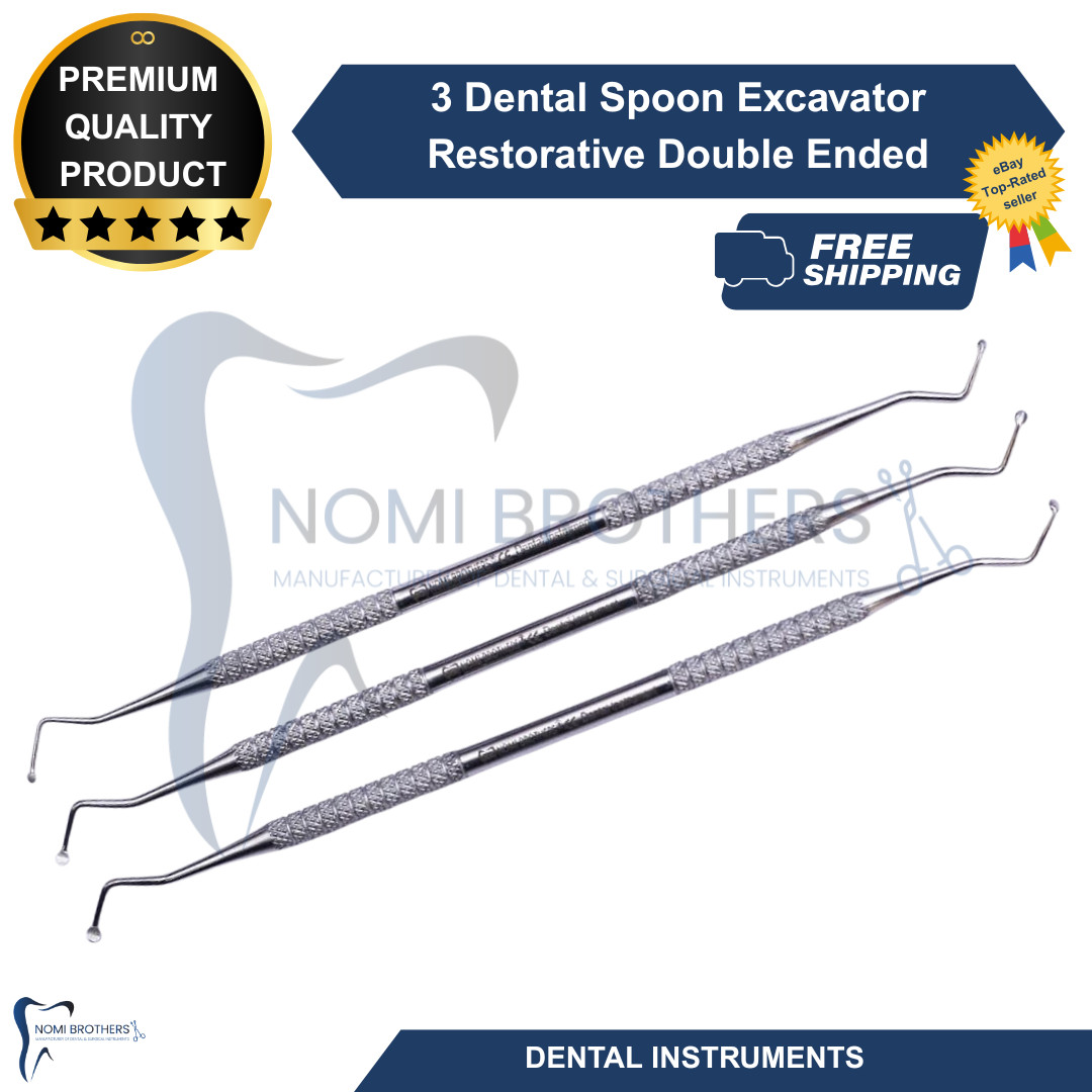 Set of 3 Dental Spoon Excavator Restorative Double Ended Surgical Instruments CE