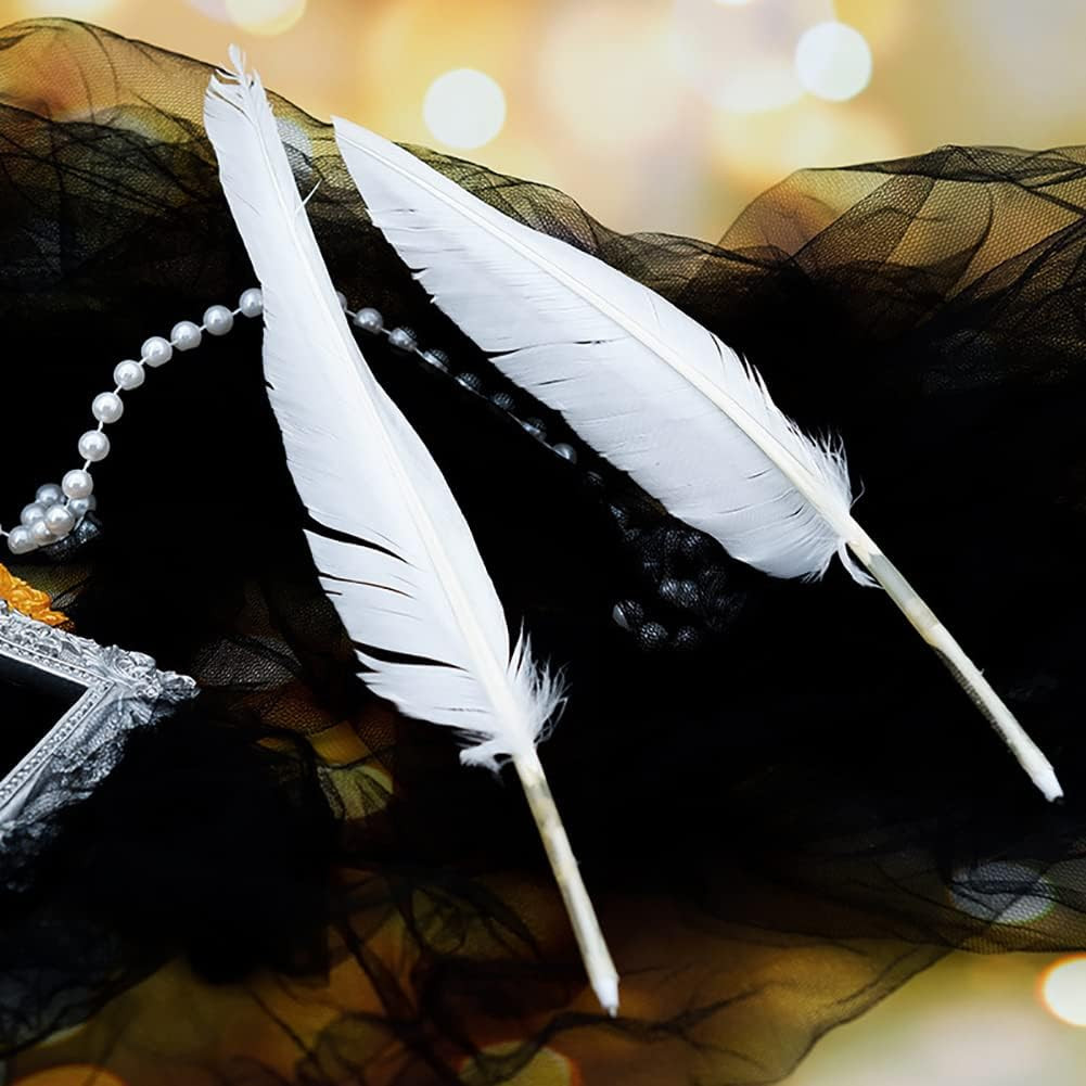 6 Pcs White Feather Quill Pens Vintage Feather Signing Pen Wedding Fancy Signatu