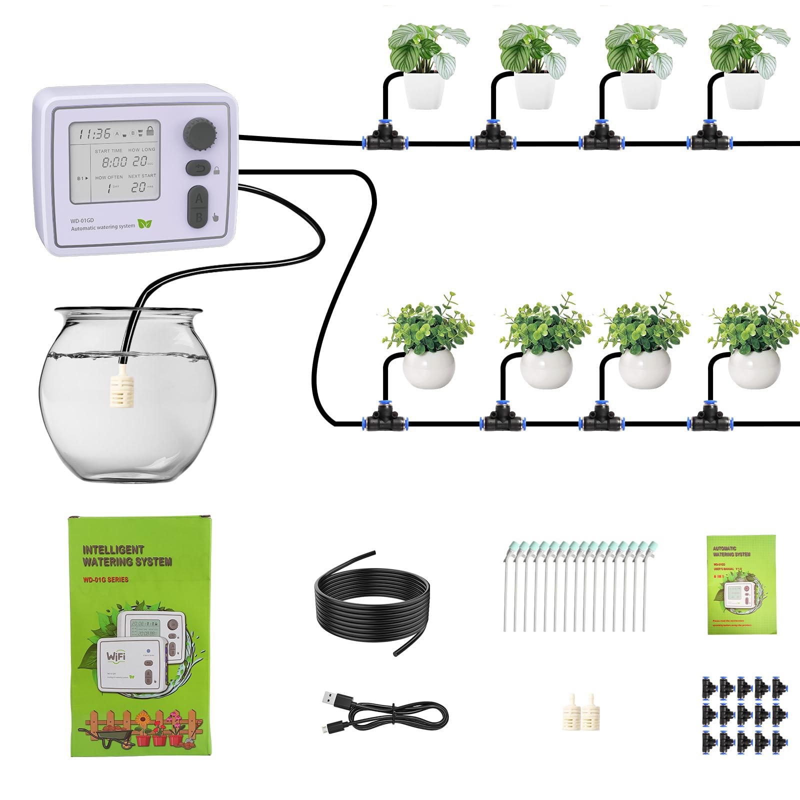 Dual Channel Automatic Watering System, Timer Drip Irrigation Kit for 20 Pott…