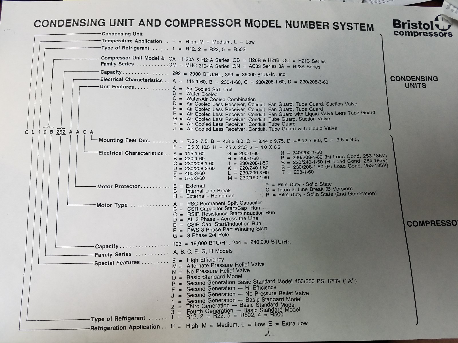 BRISTOL COMPRESSOR M13A113DBLA 230/200-3-60 11000 BTU COMPRESSOR