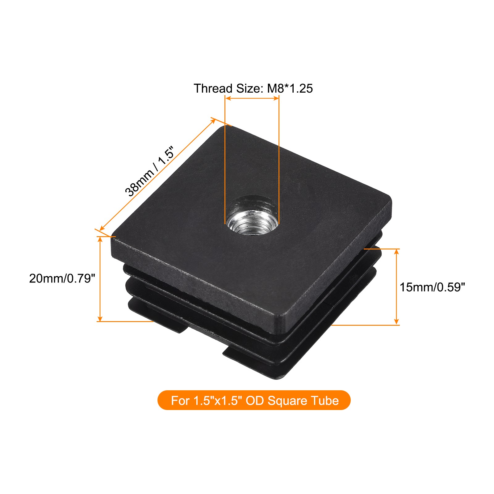 4Pcs 1.5″x1.5″ Caster Insert with Thread Square M8 Thread for Furniture