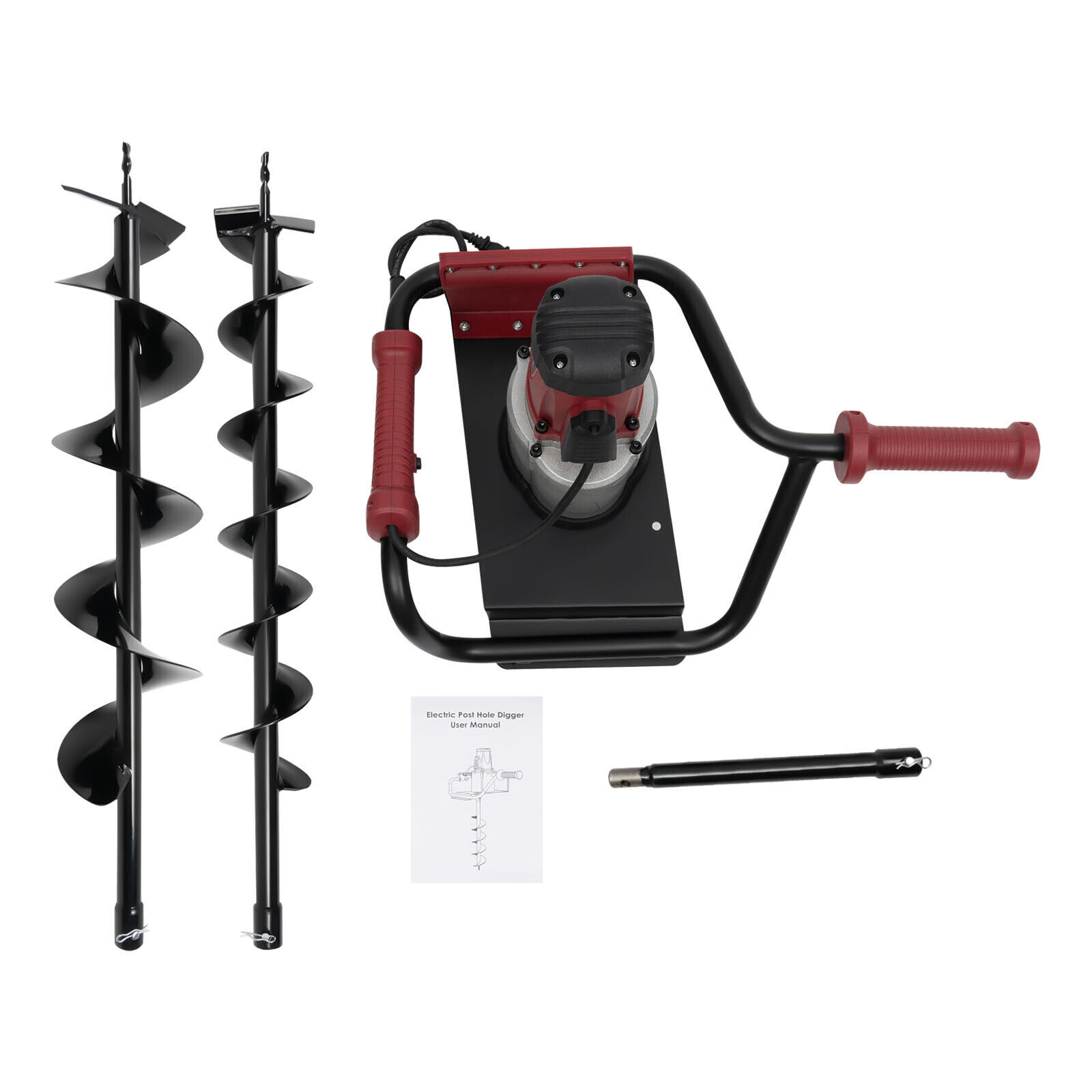 200rpm Powerful Electric Corded Digger Post Hole Auger 2 Drill Bit 1500W 1.6HP