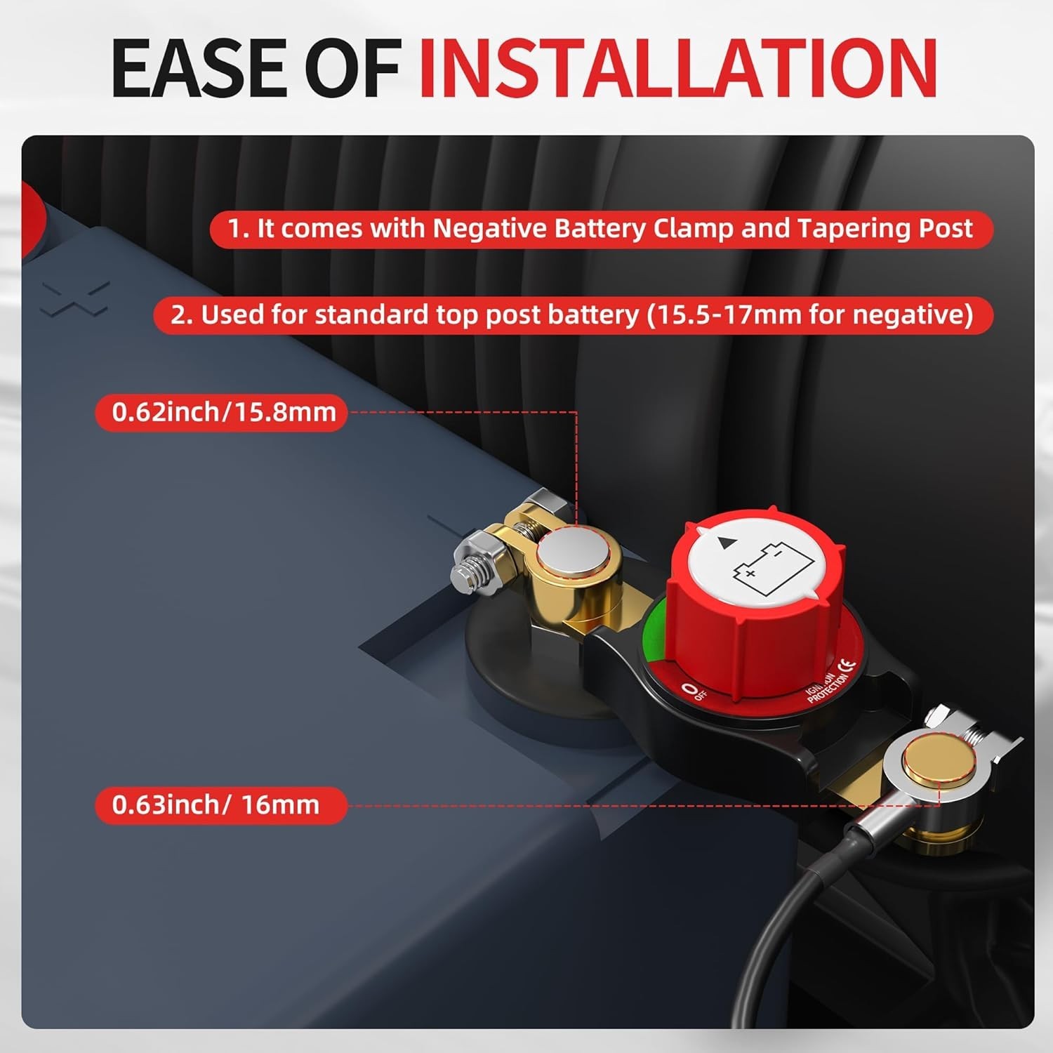 Top Post Battery Disconnect Switch 12V-48V Battery Kill Switch Negative On/Of…