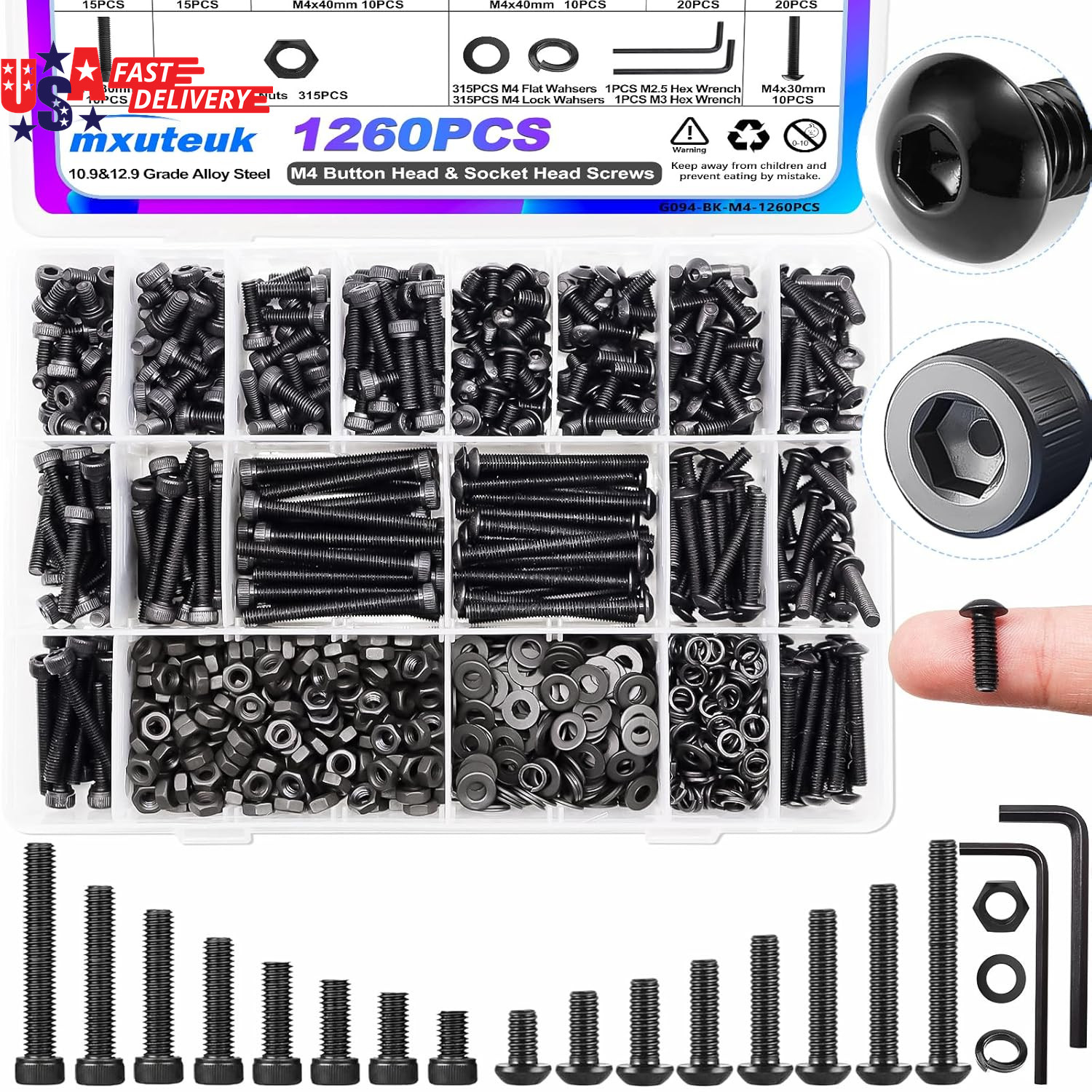 2285PCS Metric Screw Assortment Kit M2 M3 M4 M5 Hex Socket Button & Cap Head Bol