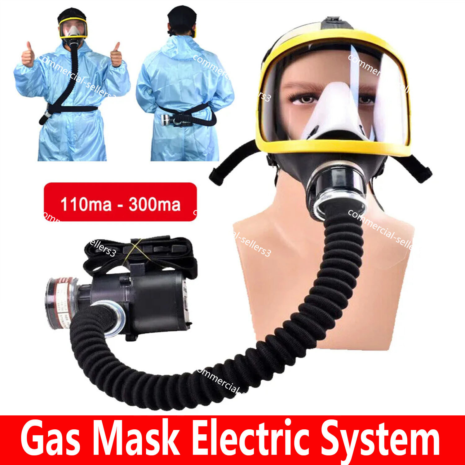 Electric Constant Flow Supplied Air Fed FullFace Gas Mask Respiratory protection