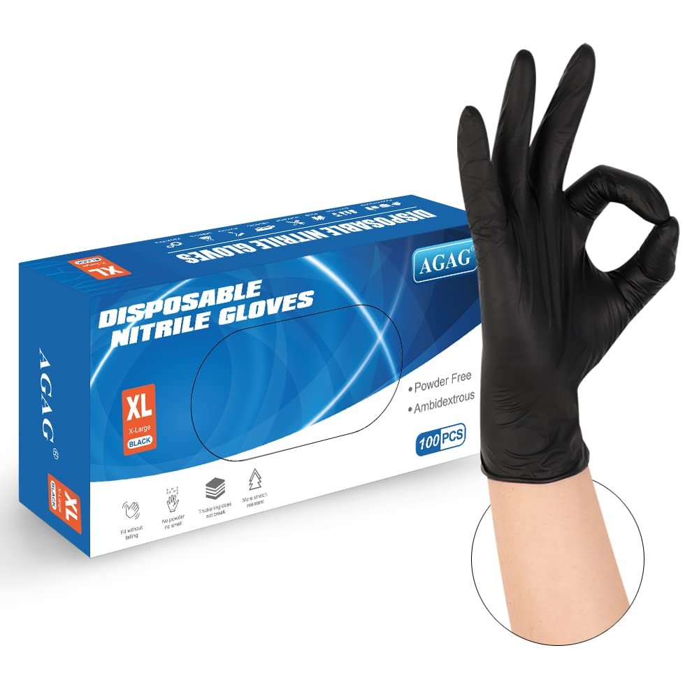 AGAG Black Nitrile Disposable Gloves 100 PCs 5mil Latex Free Ultra Strong Nit…