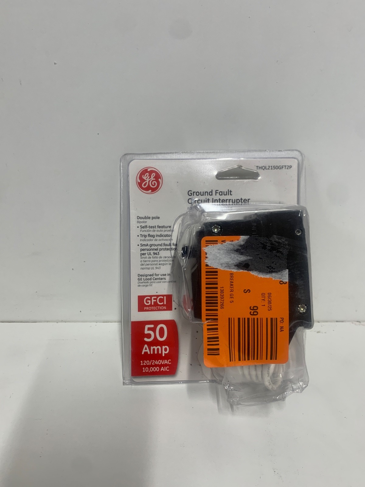 GE THQL2150GFT2P 50A AMP 240V DOUBLE POLE GROUND FAULT BREAKER