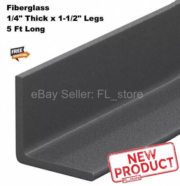 Fiberglass Angle Stock Dark Gray 1/4″ x 1-1/2″ x 1-1/2″ x 5 Feet Long 90° NEW