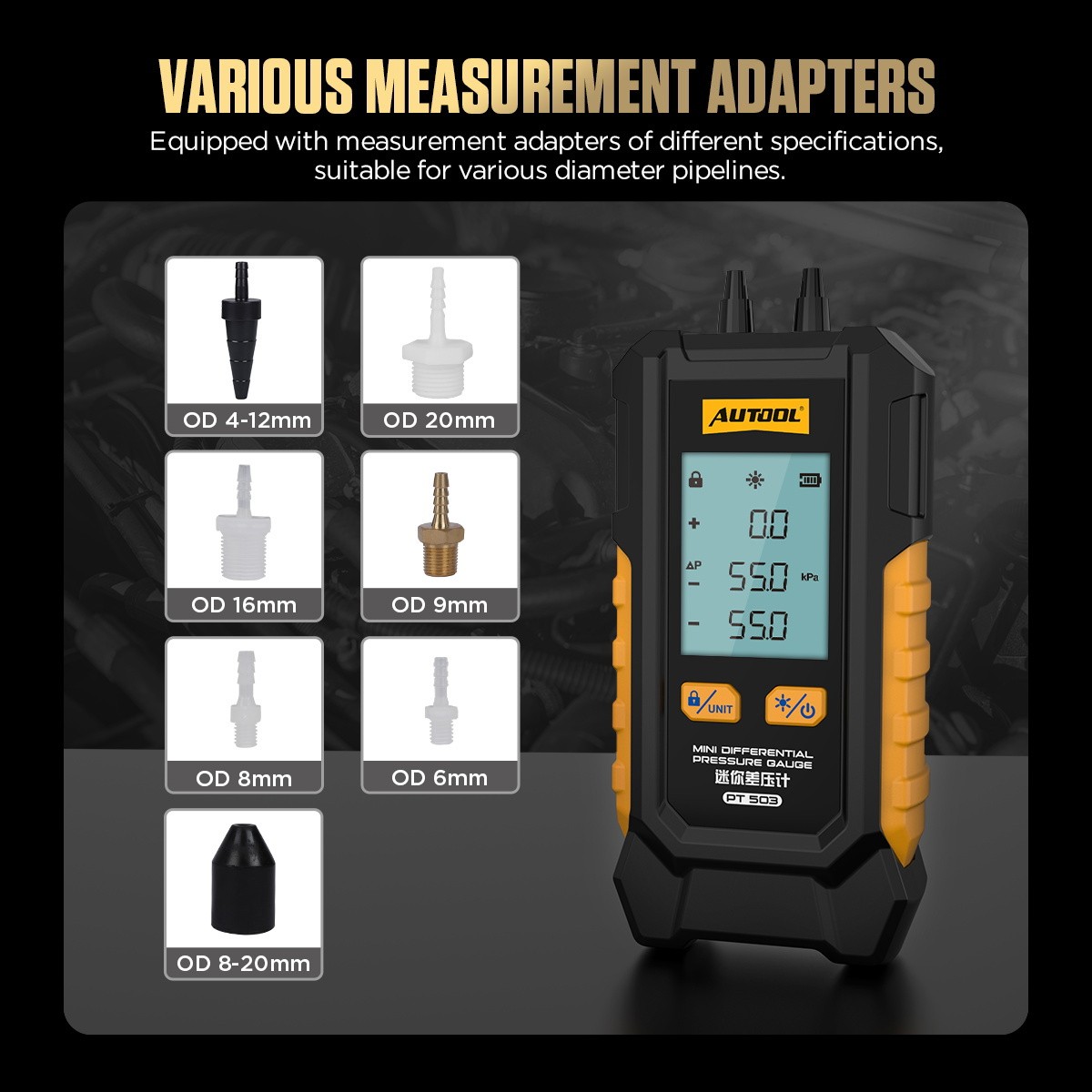 Digital Manometer Gas Air Pressure Tester Dual Port HVAC Tester Meter 200 kPa