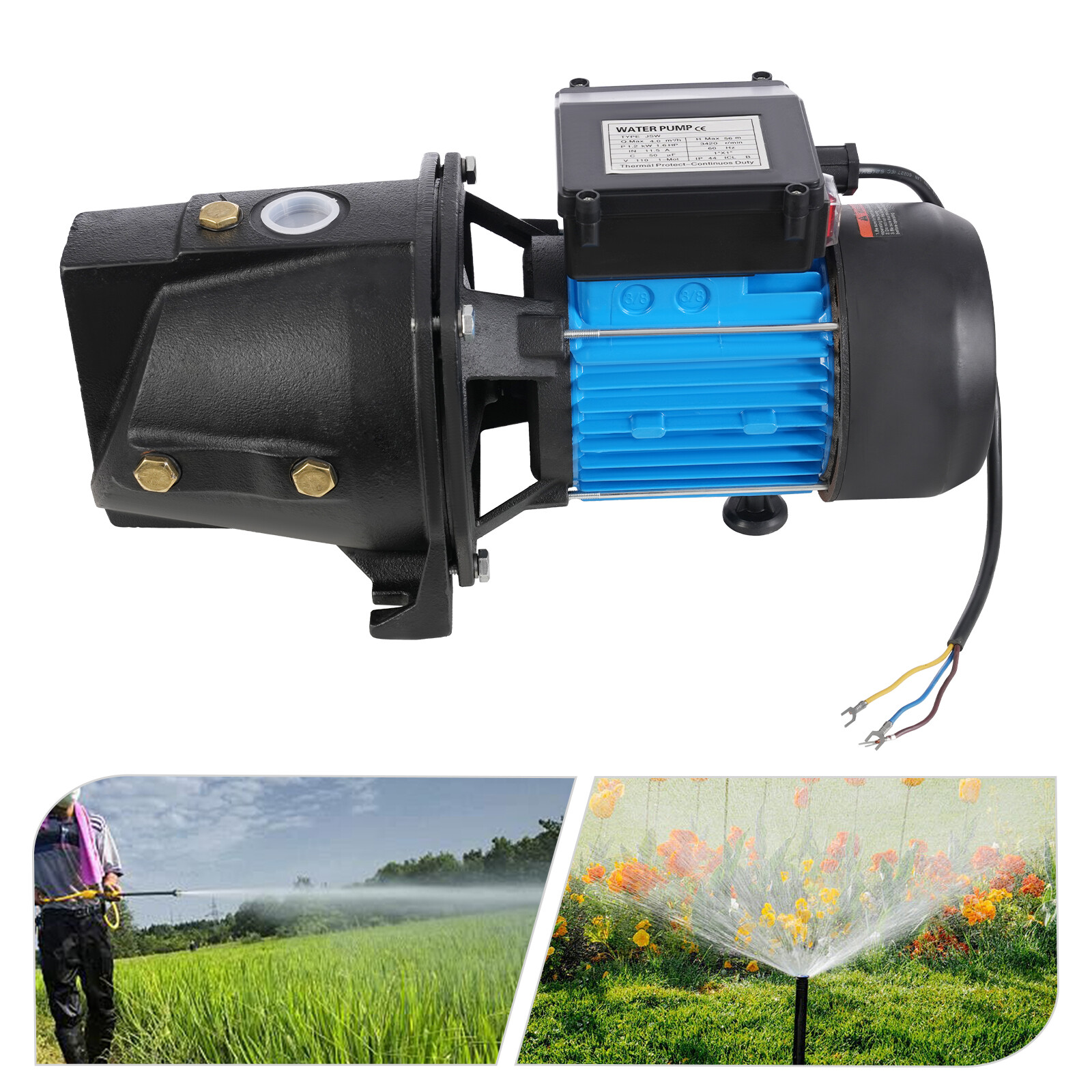 1.6HP Shallow Well Jet Pump, Cast Iron Irrigation Pump for Home Farm Garden Lawn