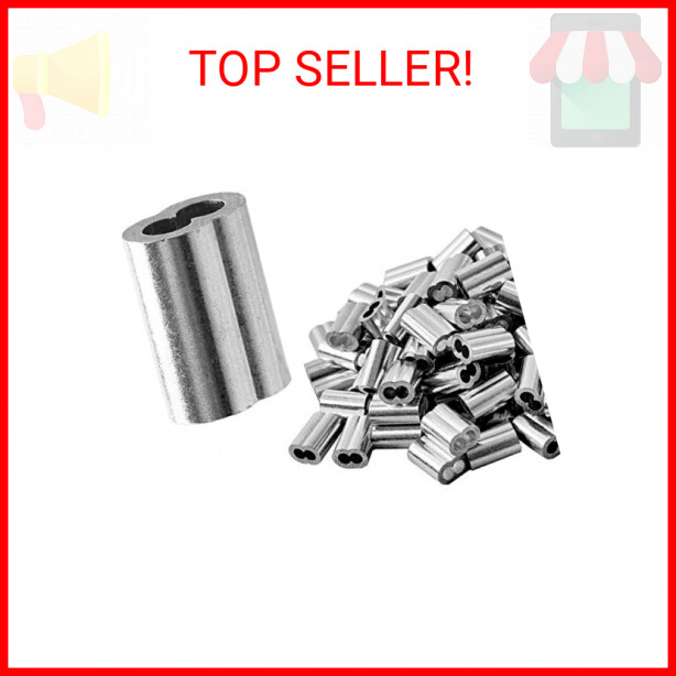 QDiShi 1/8″ (3mm) Aluminum Crimping Loop Sleeve for Wire Rope, Cable Ferrule (10