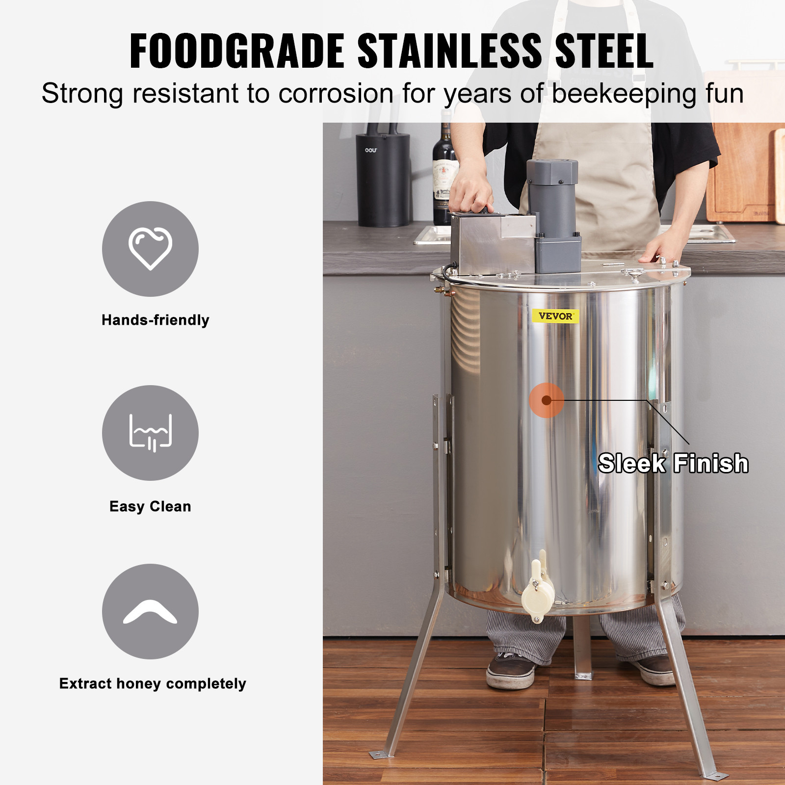 VEVOR Electric Honey Extractor Beekeeping Equipment 4/8 Frames Stainless Steel