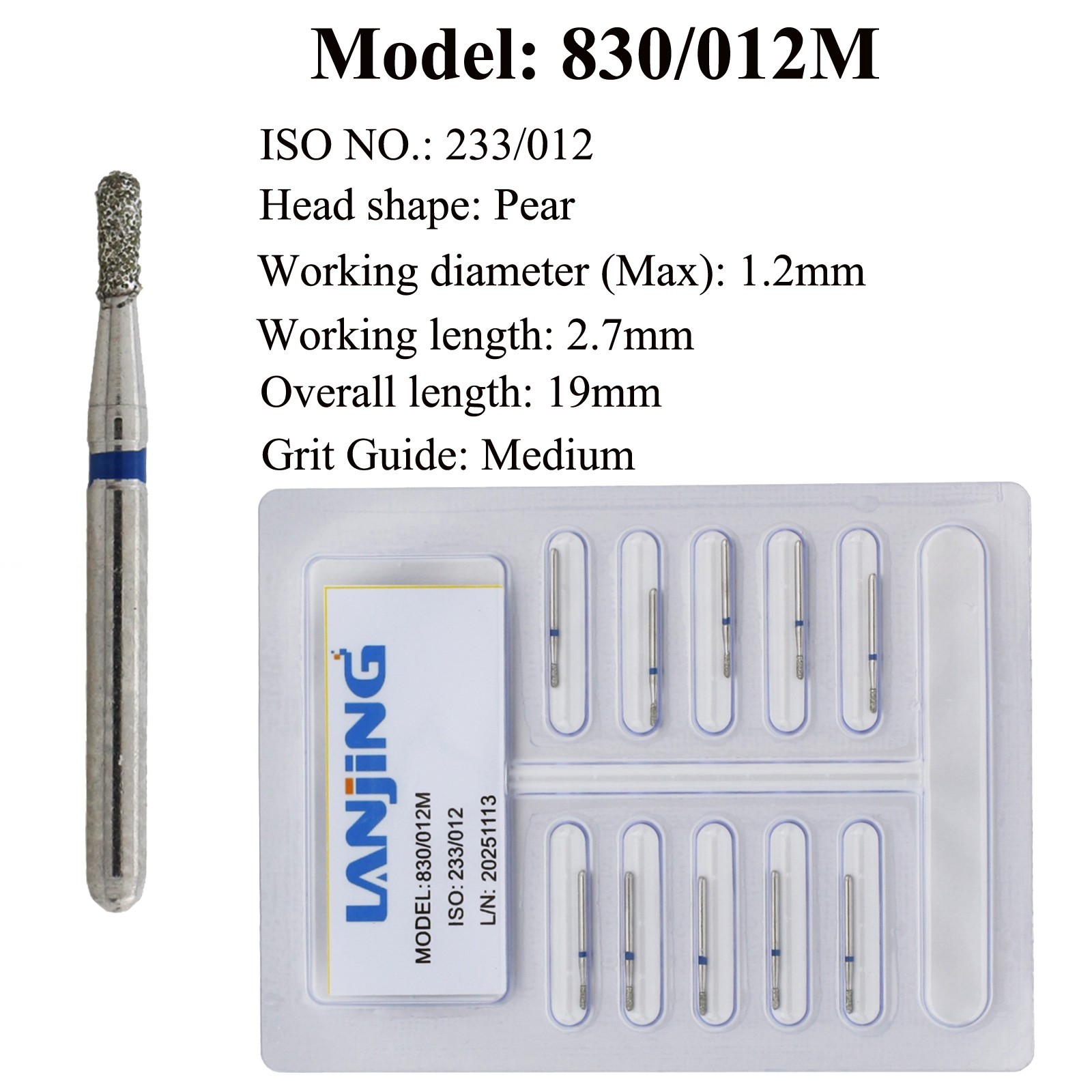 Dental Diamond Bur Pear 830 Long Pear 830L Coarse Medium FG 330 Burs High Speed