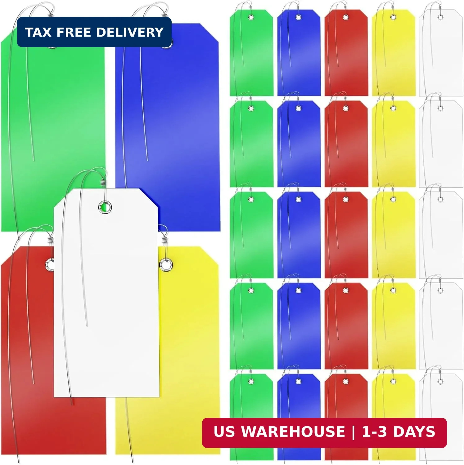 100 Pcs Plastic Tags with Wire for Labeling, 5 Colors Hanging Shipping Tags Bulk