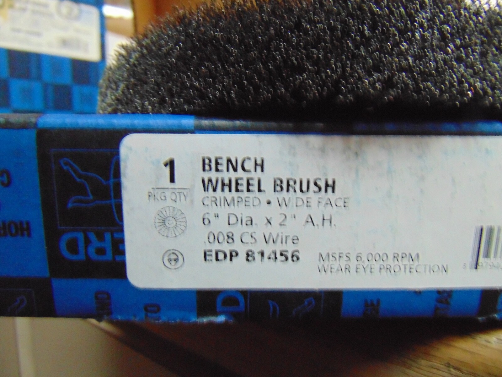 Pferd Wire Bench Wheel Brush 6″ x 1″ x 2 inch center hole .008 cs wire wide face