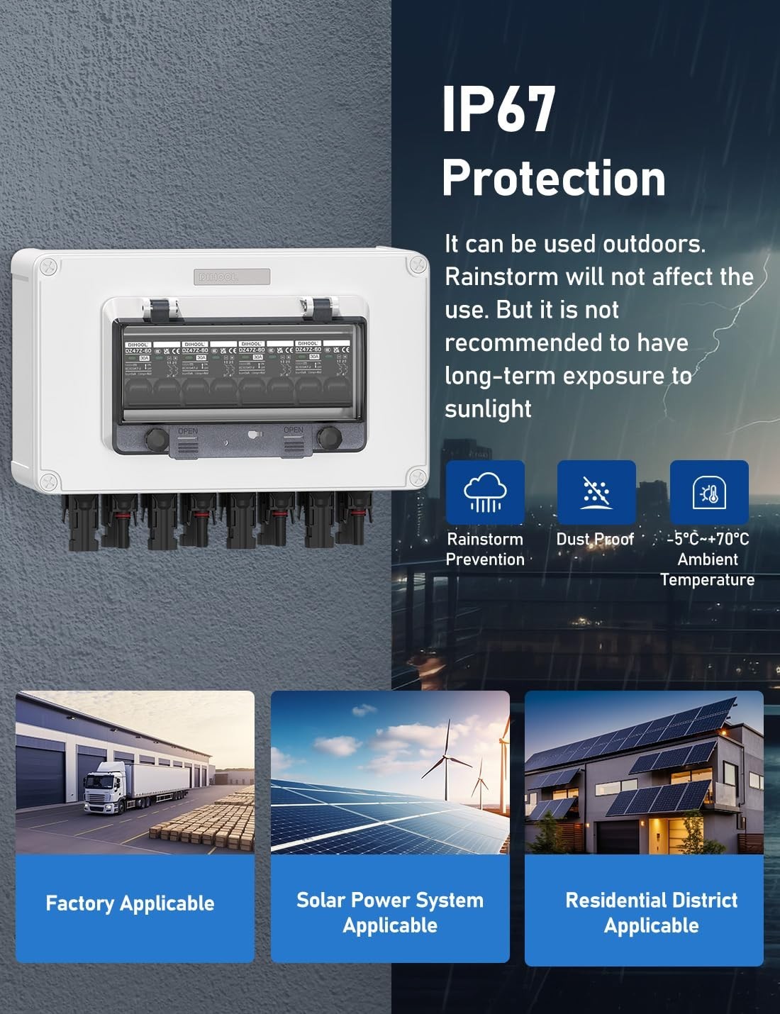 Solar Panel Disconnect Switch 4 String 30 Amp DC Circuit Breaker Box 4 in 4 Out