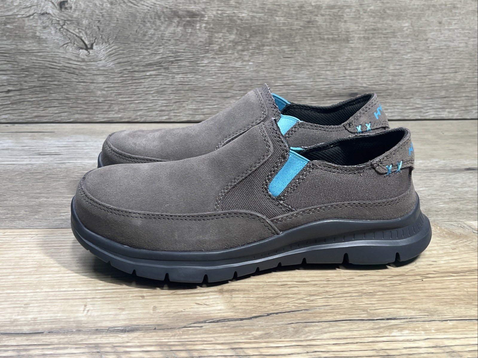 HYTEST Blake Steel Toe Slip-On Shoe Women 7.5 W Gray Leather Safety Footwear