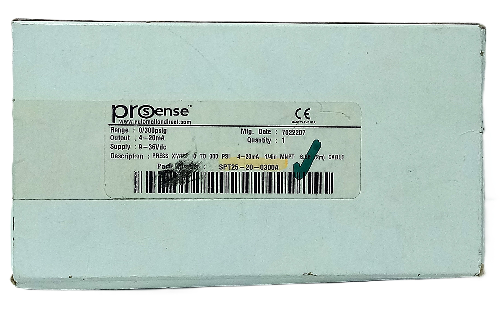 AutomationDirect SPT25-20-0300A PROSense 9-36 V DC 0-300 psi Pressure Transducer