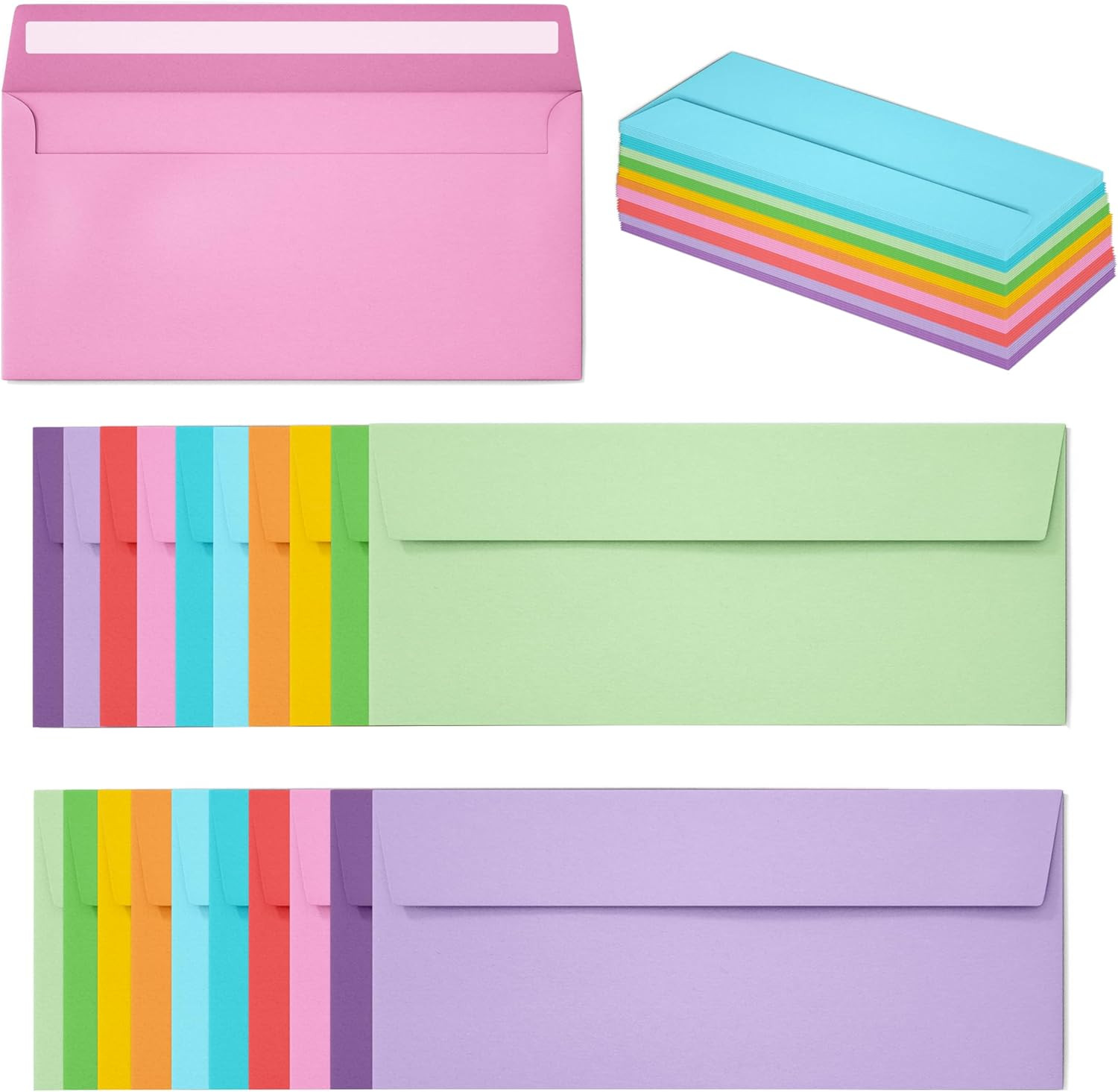50 Pack Colorful Self Seal Business Envelopes Number 10 Letter Mailing Office Se